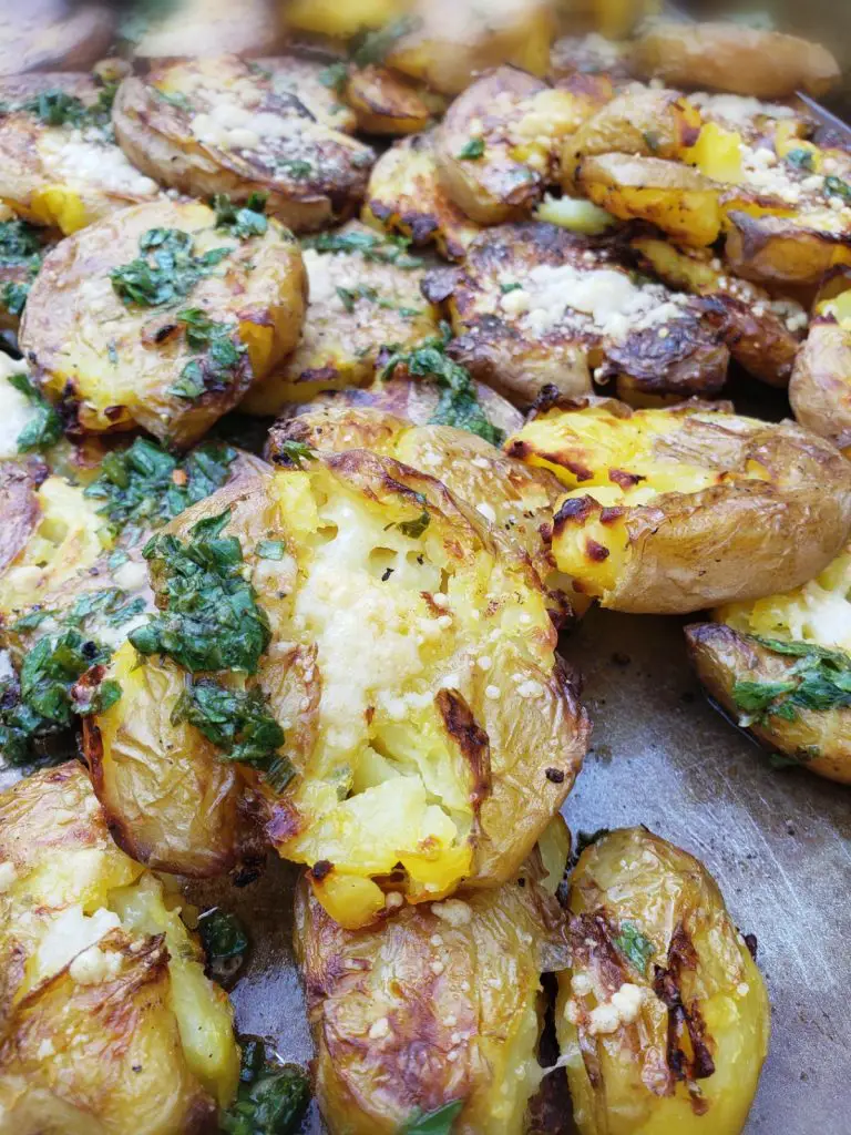 ROASTED + SMASHED PARMESAN HERB POTATOES