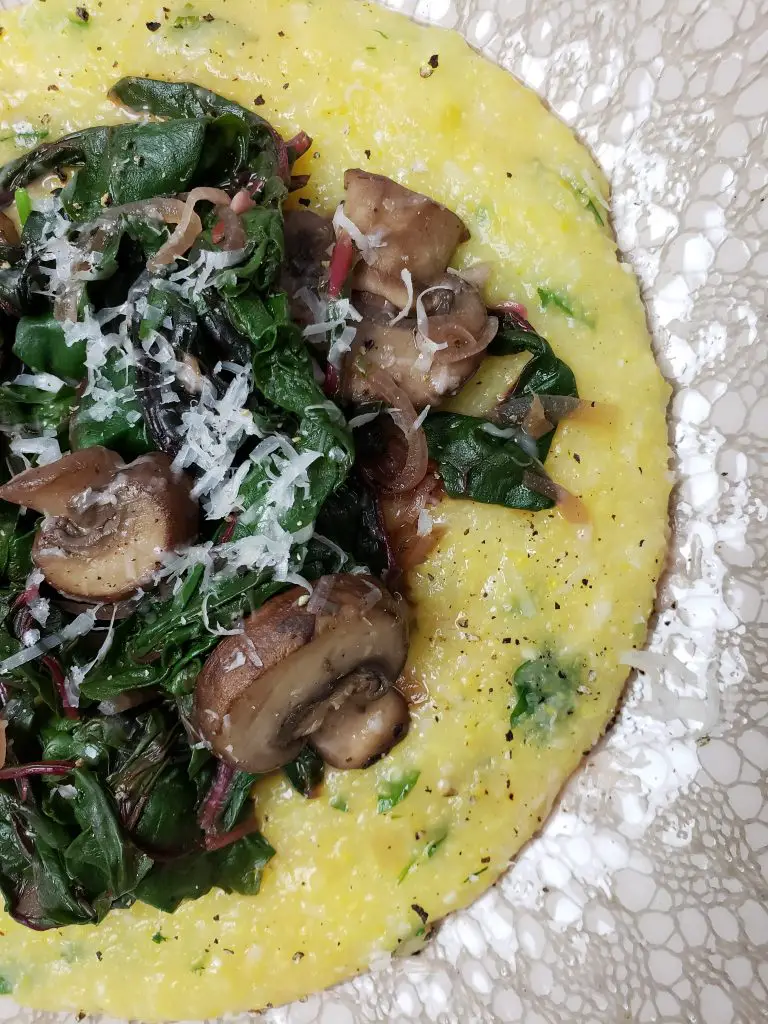 polenta with sautéed swiss chard and mushroom