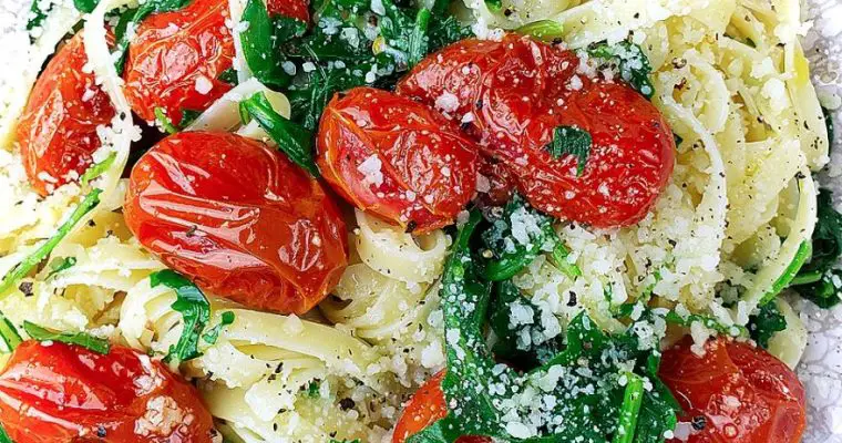 Fettuccine with Slow Roasted Tomatoes, Garlic and Arugula