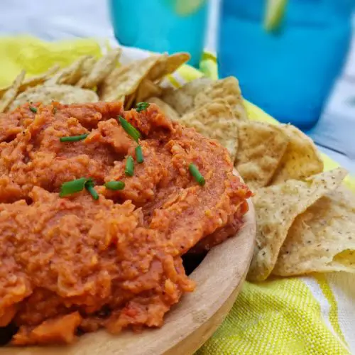sharp up close image side view image of spicy chipotle white bean dip