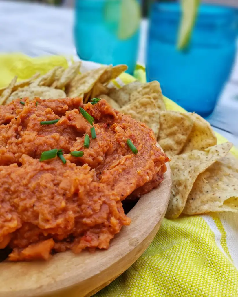 sharp up close image side view image of spicy chipotle white bean dip