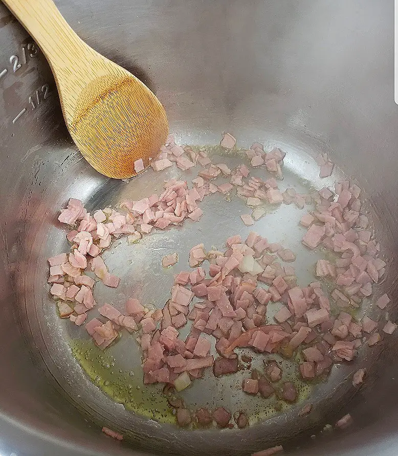 diced ham sautes in olive oil