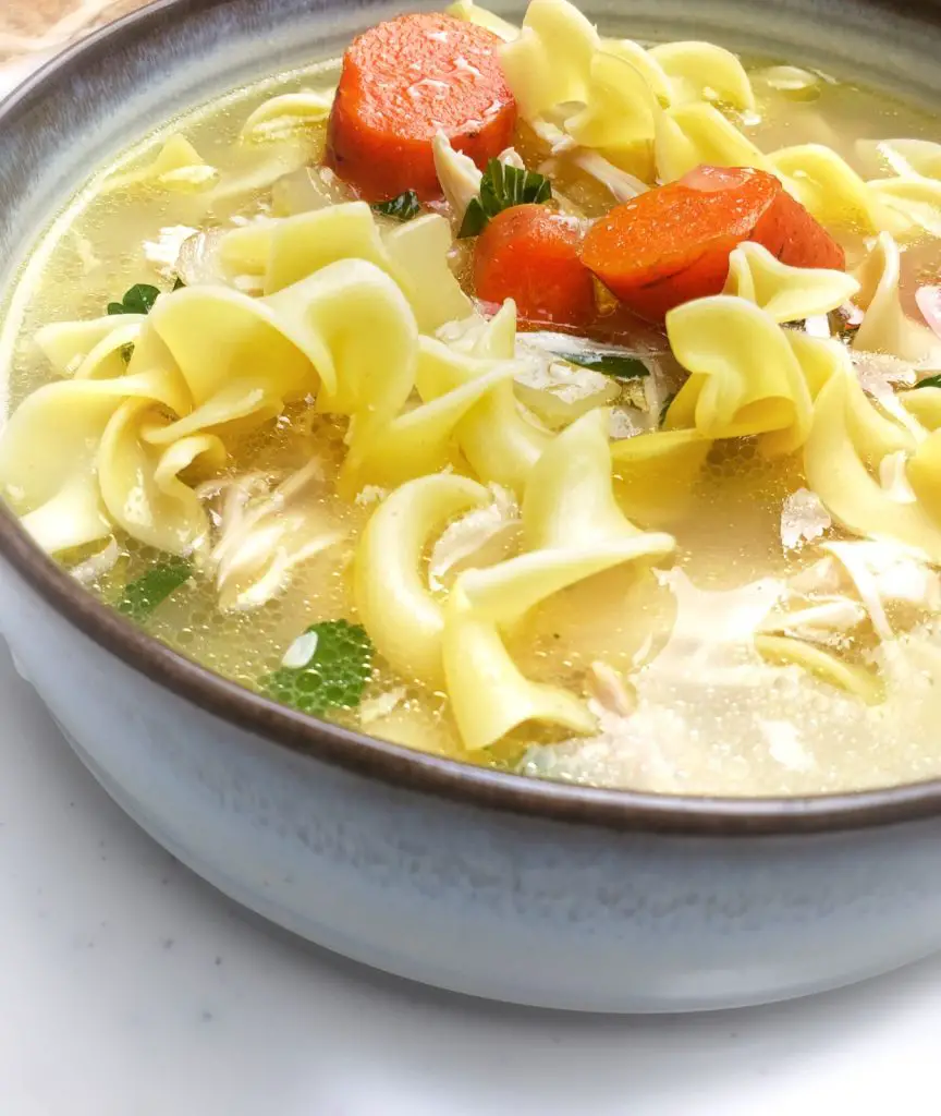 side image of chicken noodle soup