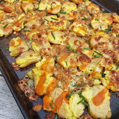 crispy buffalo blue cheese smashed potatoes