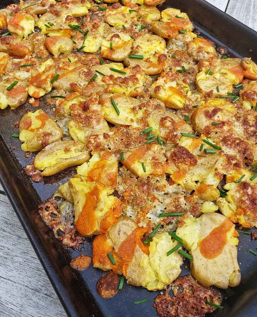 crispy buffalo blue cheese smashed potatoes
