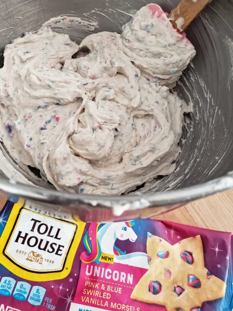 toll house unicorn pink and blue buttercream frosting