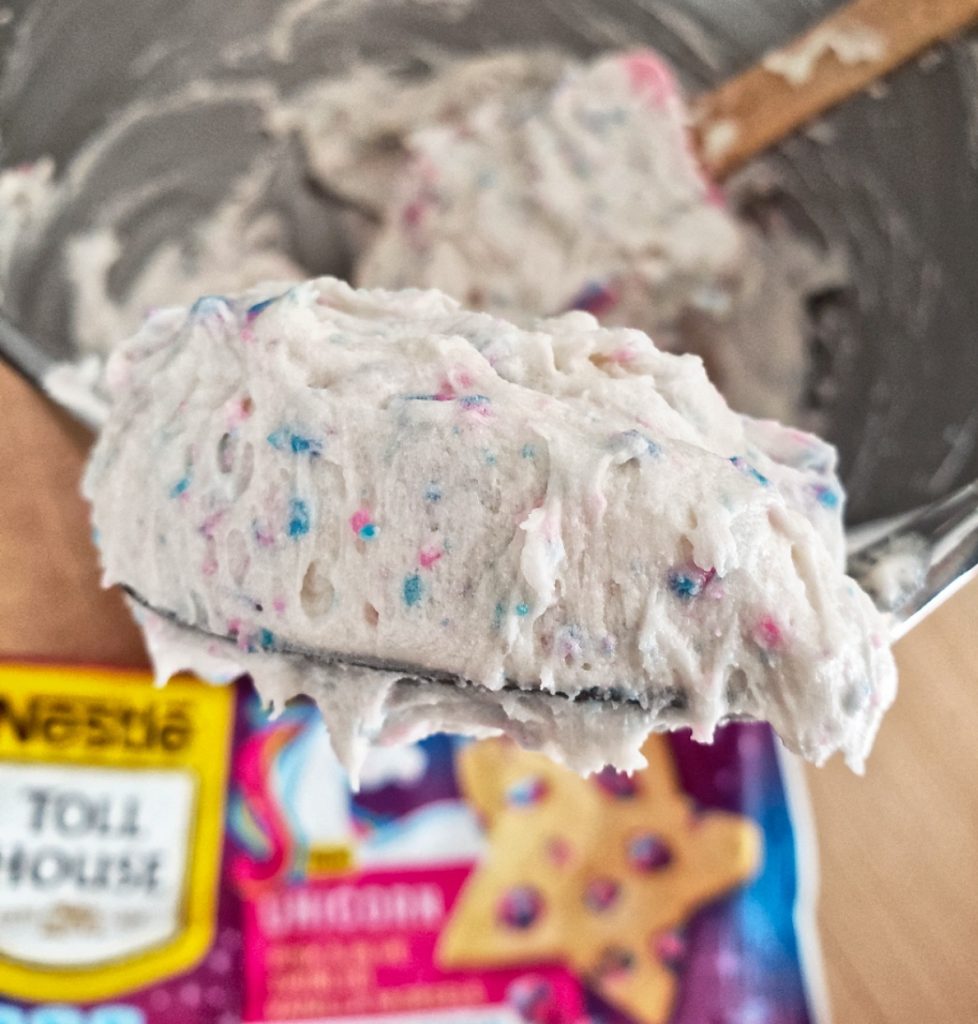 toll house unicorn pink and blue buttercream frosting