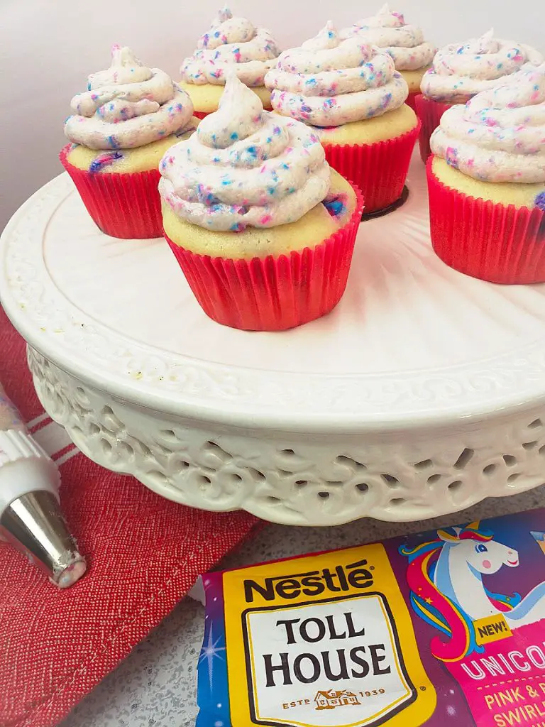 vanilla unicorn cupcakes with speckled unicorn buttercream