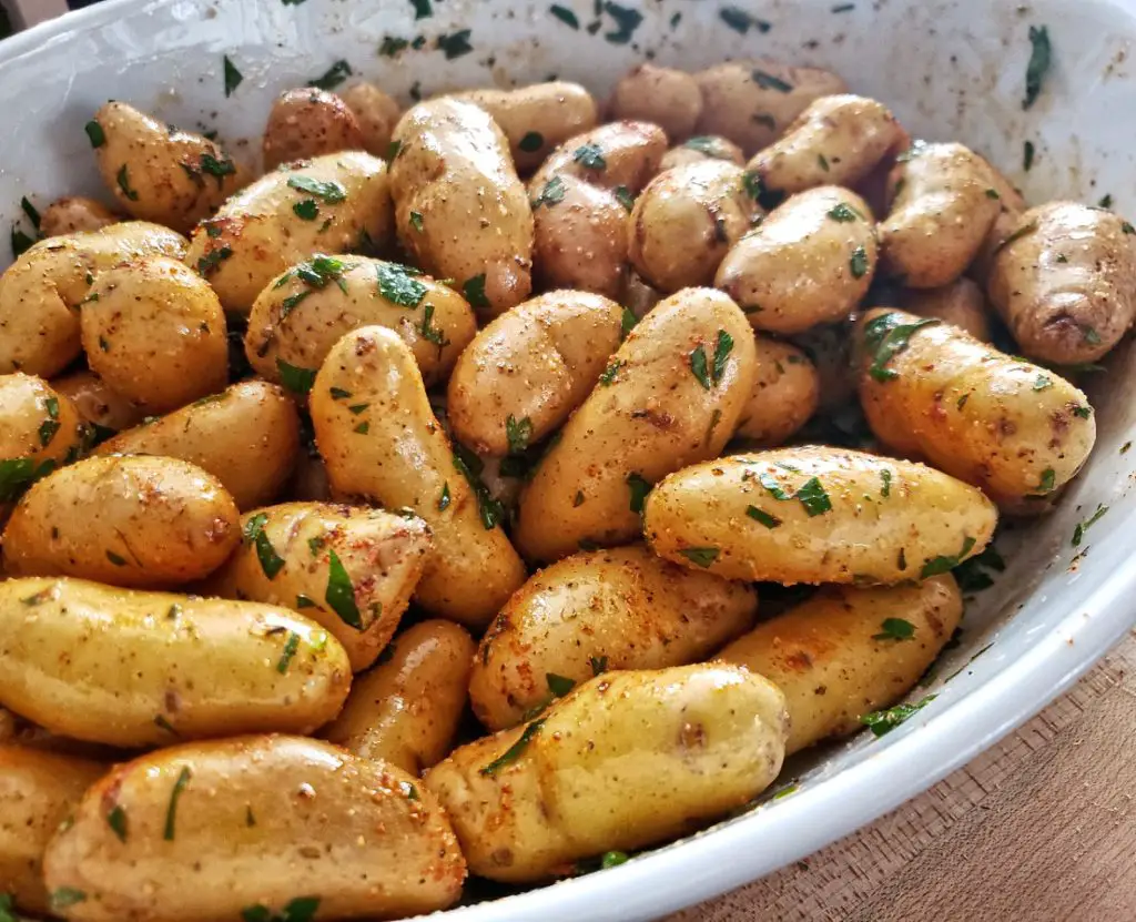 Fingerling Potatoes coated with herbs and spices