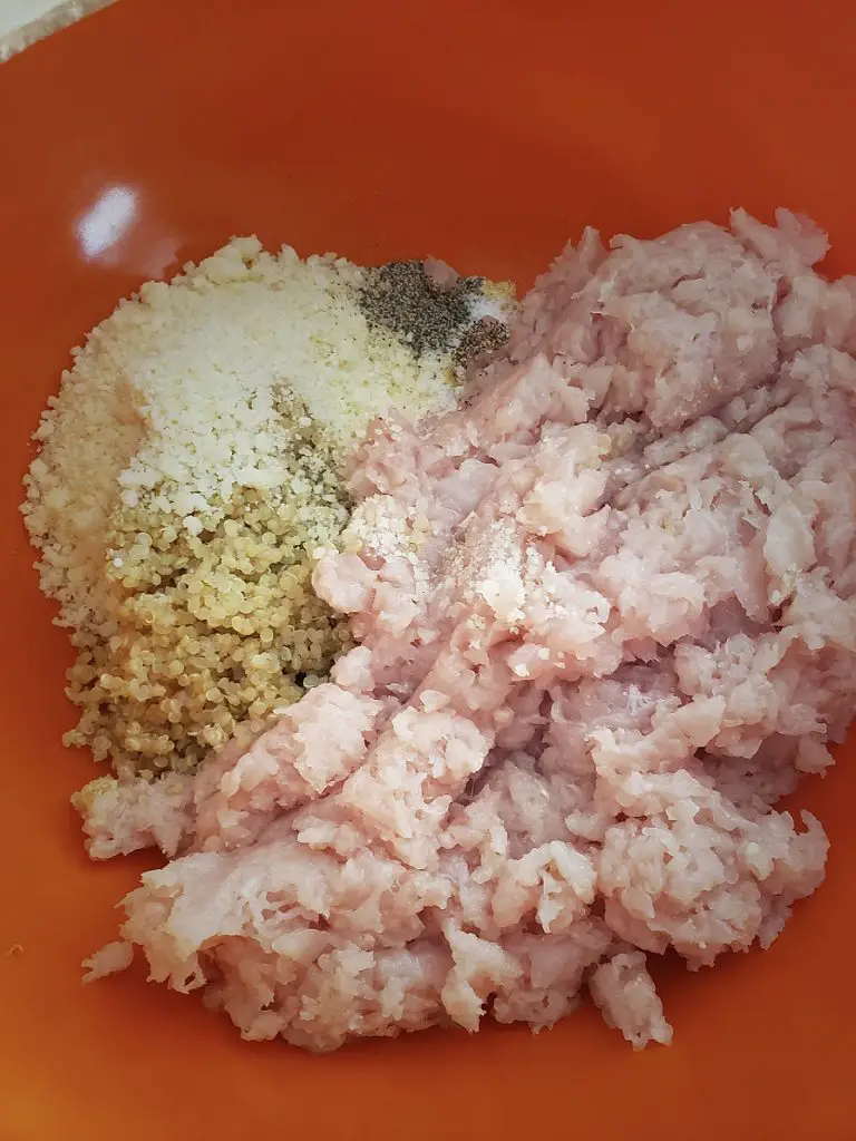 homemade chicken nuggets with quinoa, chicken breast and parmesan cheese