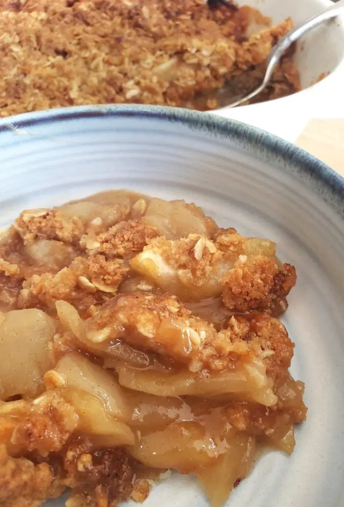 serving of easy old fashion apple crisp in bowl