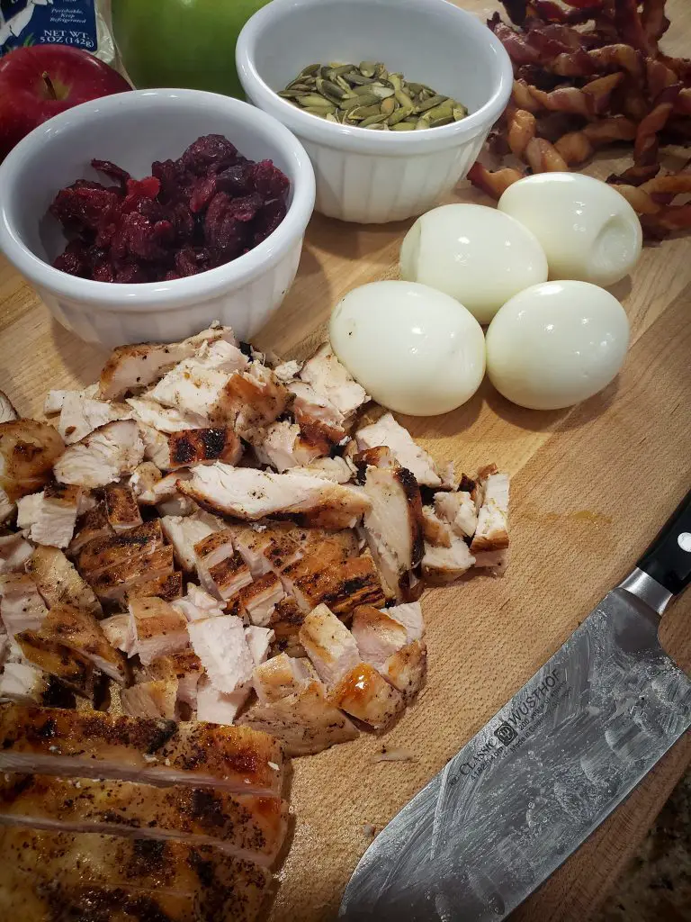 chop grilled chicken to make harvest cobb salad