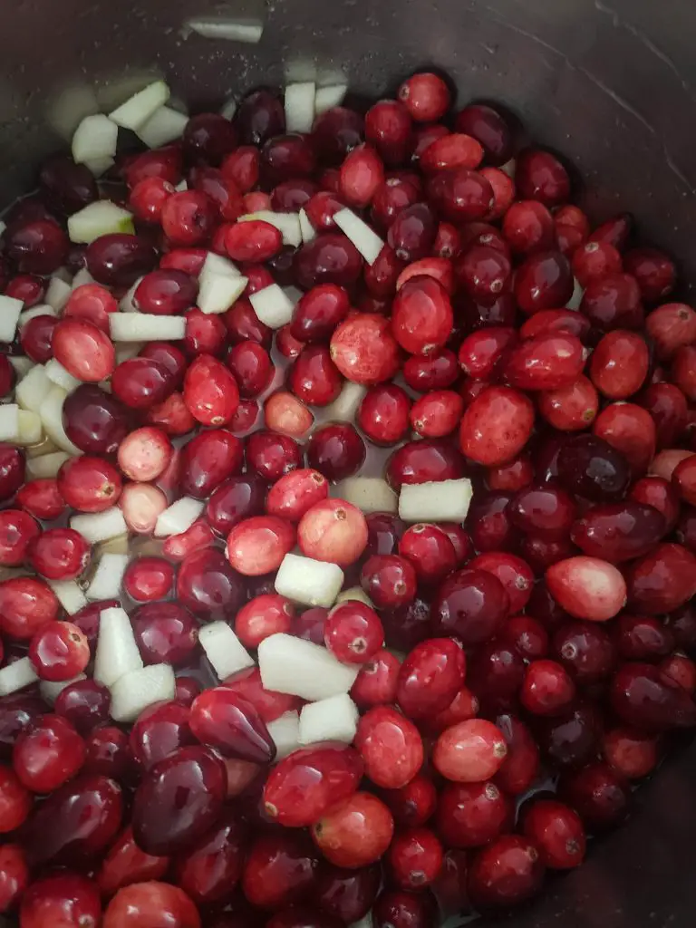combine all ingredients and boil to make CRANBERRY SAUCE WITH APPLES AND ORANGE ZEST