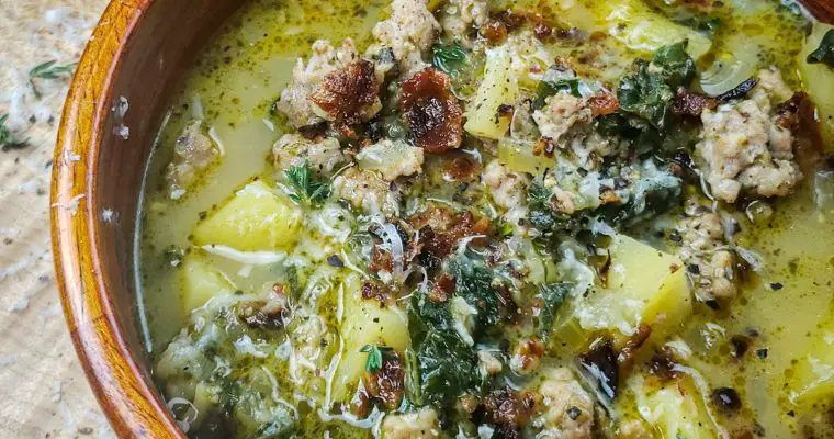 Zuppa Toscana with Basil Pesto & Lemon Broth
