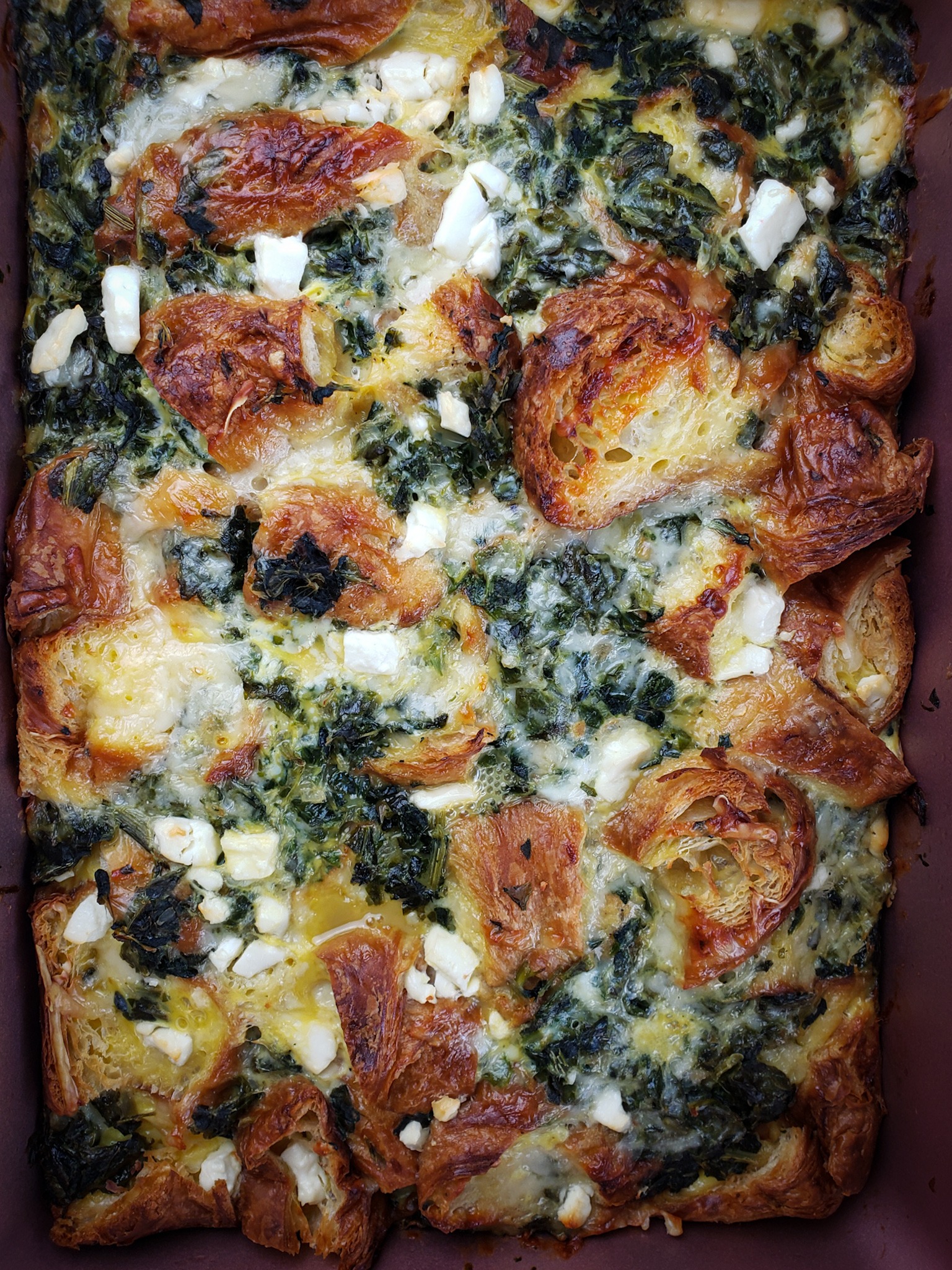 Croissant Strata with Spinach, Feta and Gruyere Salt Sugar Spice