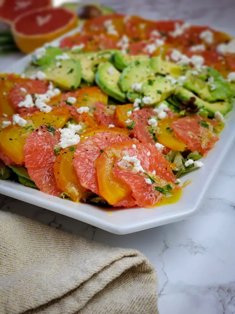 image of RED GRAPEFRUIT, GOLDEN BEET AND AVOCADO SALAD