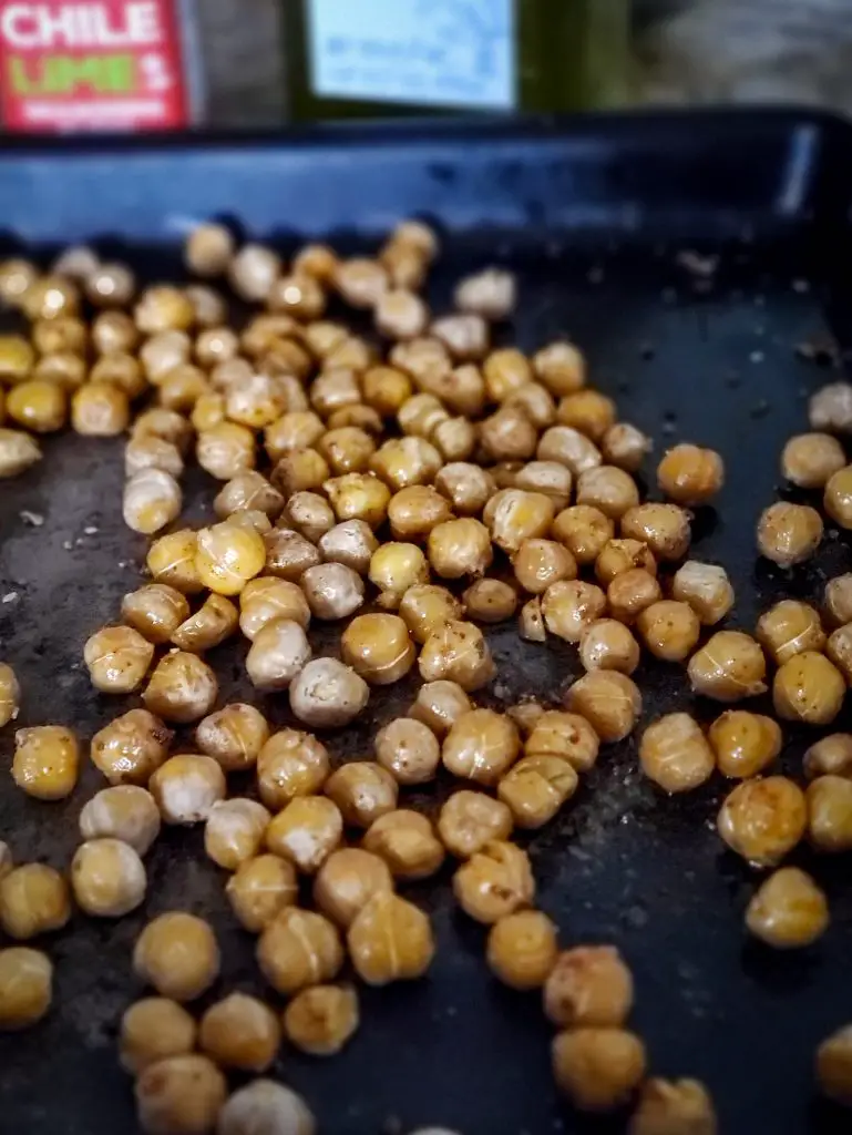 image of roasted chick peas with olive oil and chili lime seasoning