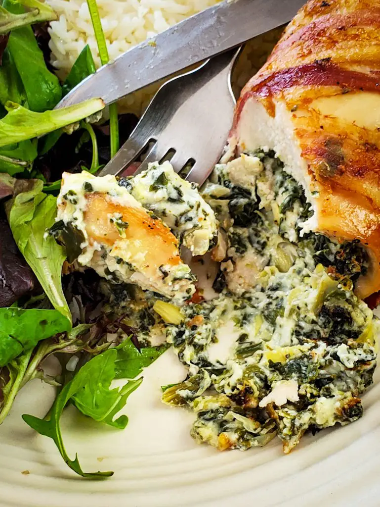 Bacon Wrapped Spinach Artichoke Stuffed Chicken Video Salt Sugar Spice 5042