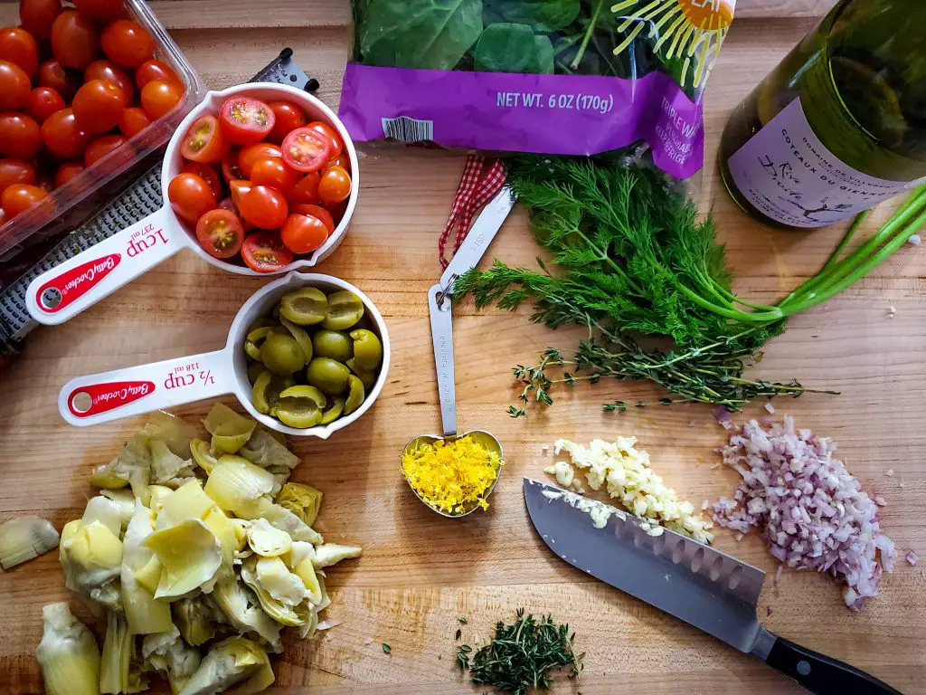  artichoke hearts, chicken and orzo, dutch oven, one pot chicken, one pot dinner, one pot meals, one skillet dinner, orzo, spinach, spinach and artichoke, tomatoes