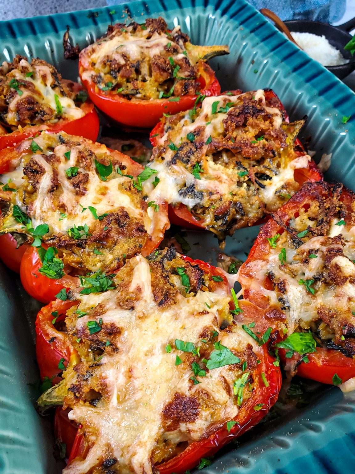 Italian Stuffed Peppers with Chicken Sausage and Spinach | Salt Sugar Spice