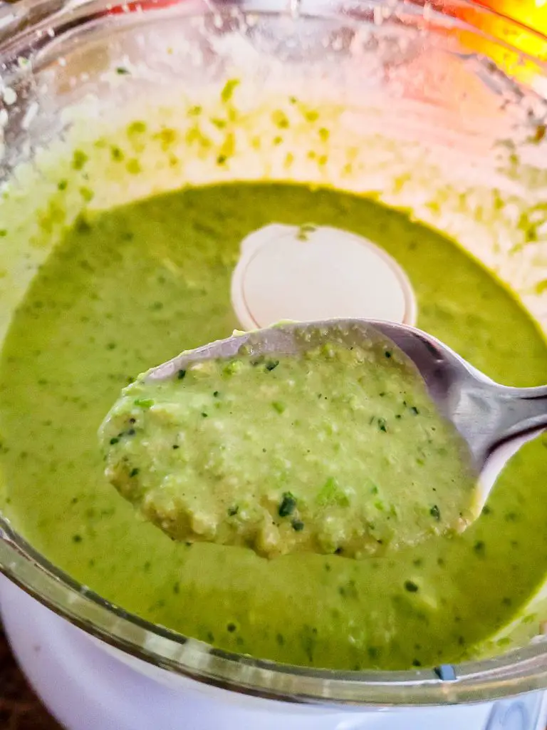 pea and mint pesto on spoon