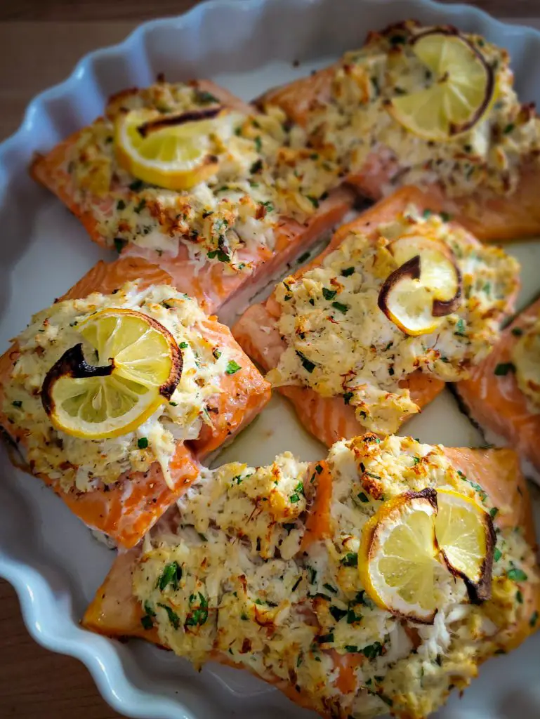 crab stuffed baked salmon