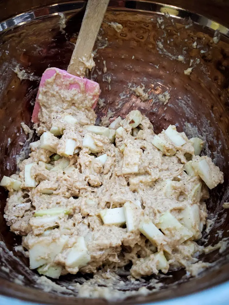 image of batter used to make CHAI-SPICED APPLE FRITTERS WITH VANILLA GLAZE