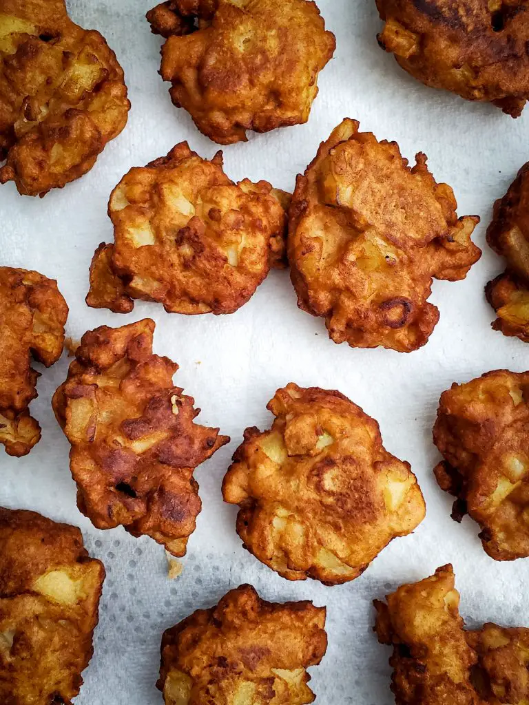 overhead image of CHAI-SPICED APPLE FRITTERS 