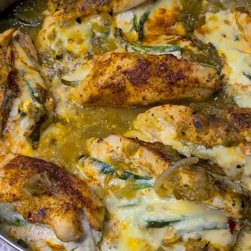 Cheesy Poblano and Salsa Verde Stuffed Chicken