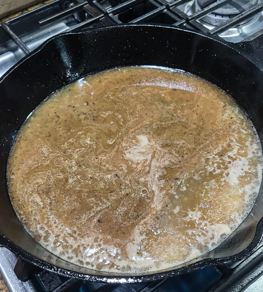 piccata sauce in cast iron pan