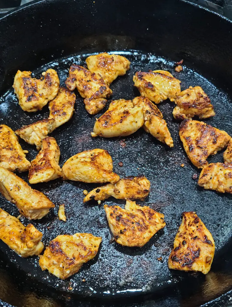 seared chicken in cast iron pan