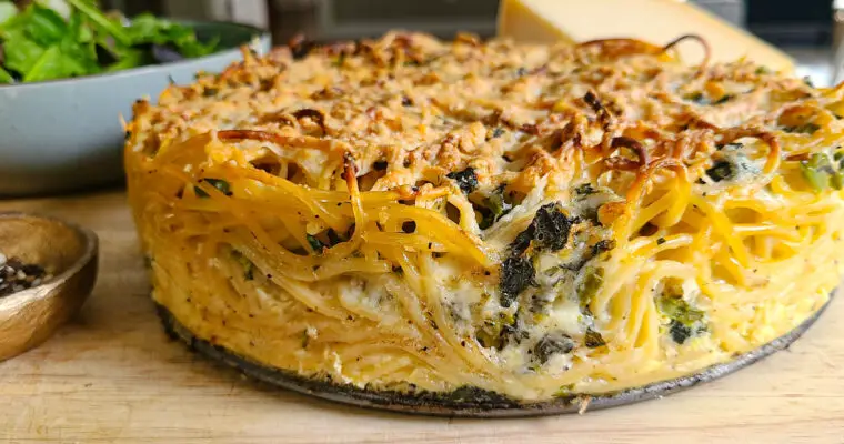 Baked Spaghetti Frittata Pie with Broccoli Rabe